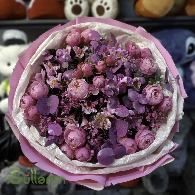 Lavanda Tonlarında Bağ Gül Buketi – Violet Romantika