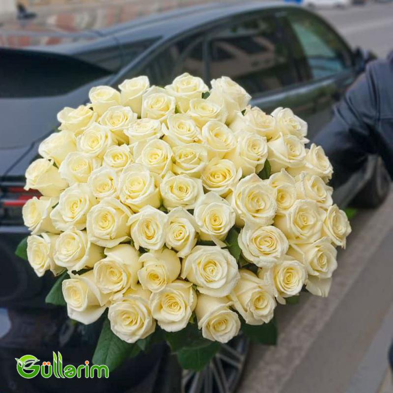 51 Ədəd Ağ Qızılgül Buketi