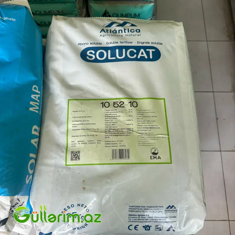 Yüksək Fosforlu Suda Həll Olan Gübrə - 25 kq Solucat 10-52-10 + TE – Atlántica Agrícola