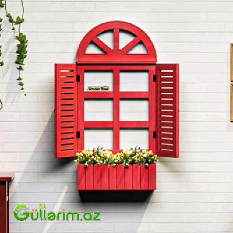 Taxta Pəncərə Formalı Dekorativ Dibçək (Əl işi)